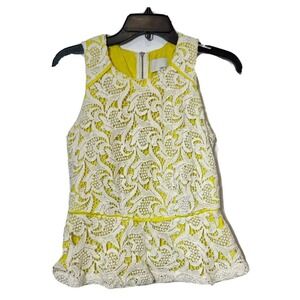 Anthropologie Greylin‎ Lace Peplum Tank Top Size S Yellow Sleeveless Floral